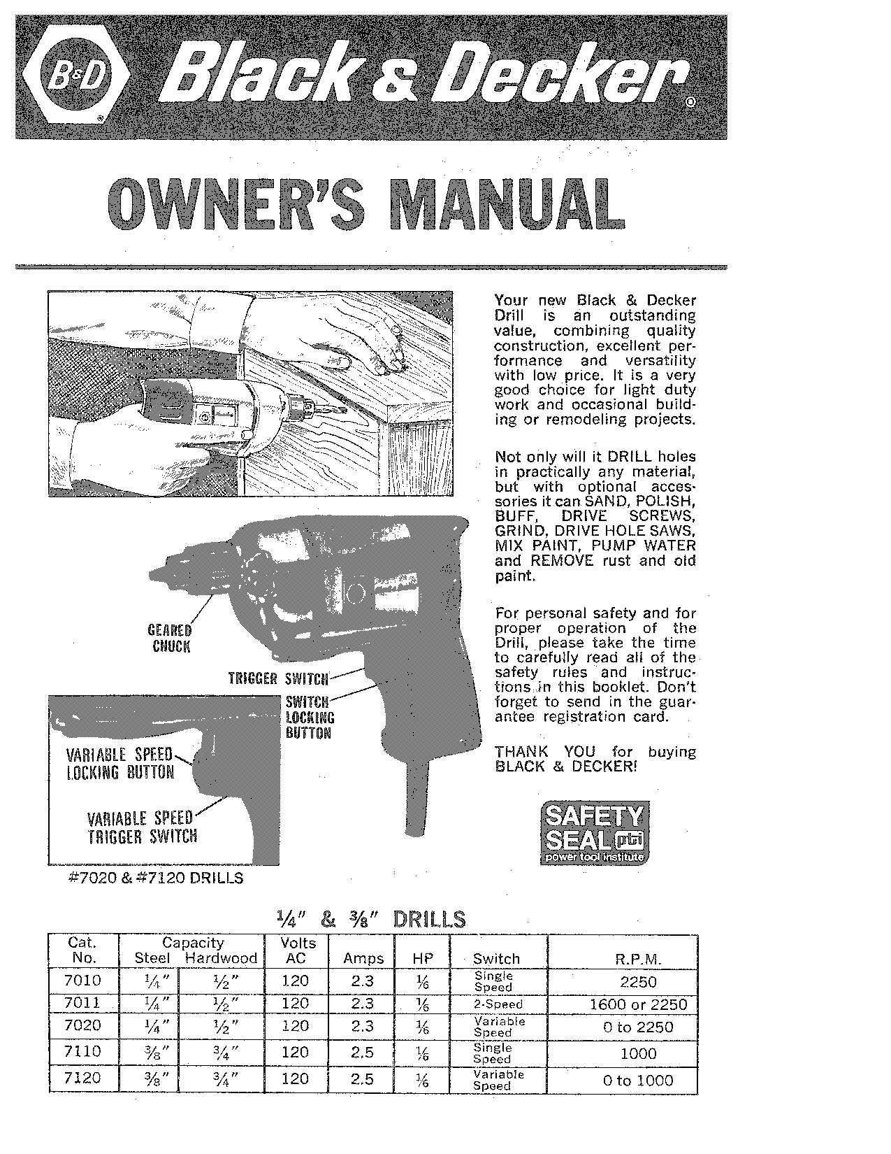 Black & Decker 7120, 7020, 7110, 7011, 7010 User Manual