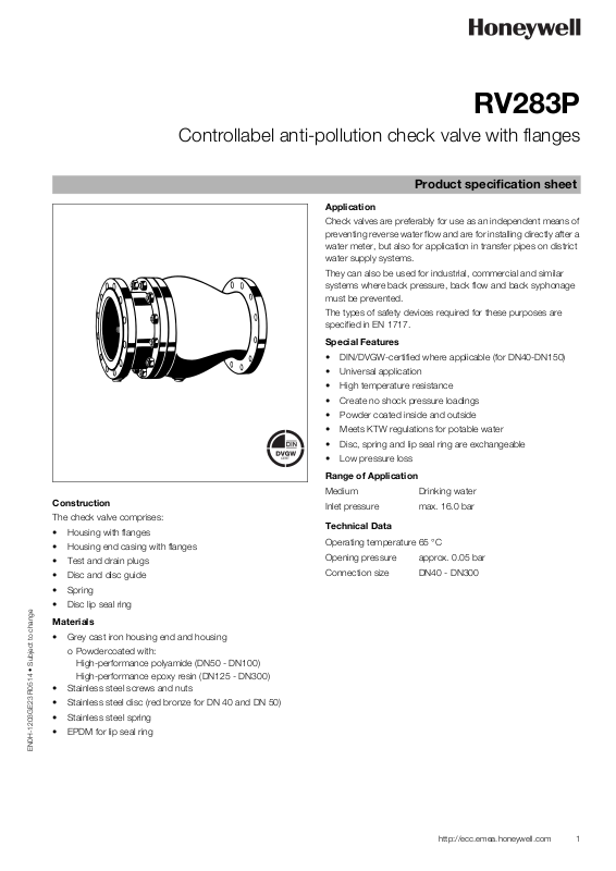 Honeywell RV283P User Manual