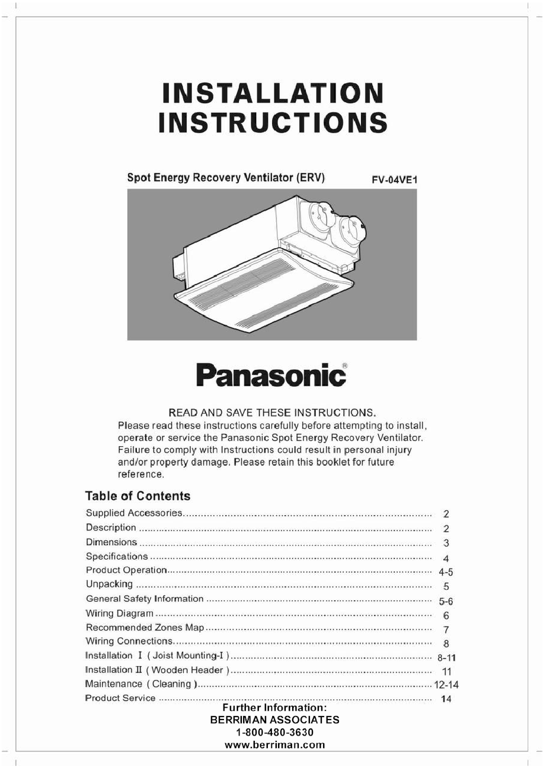 Panasonic FV-04VE1 User Manual