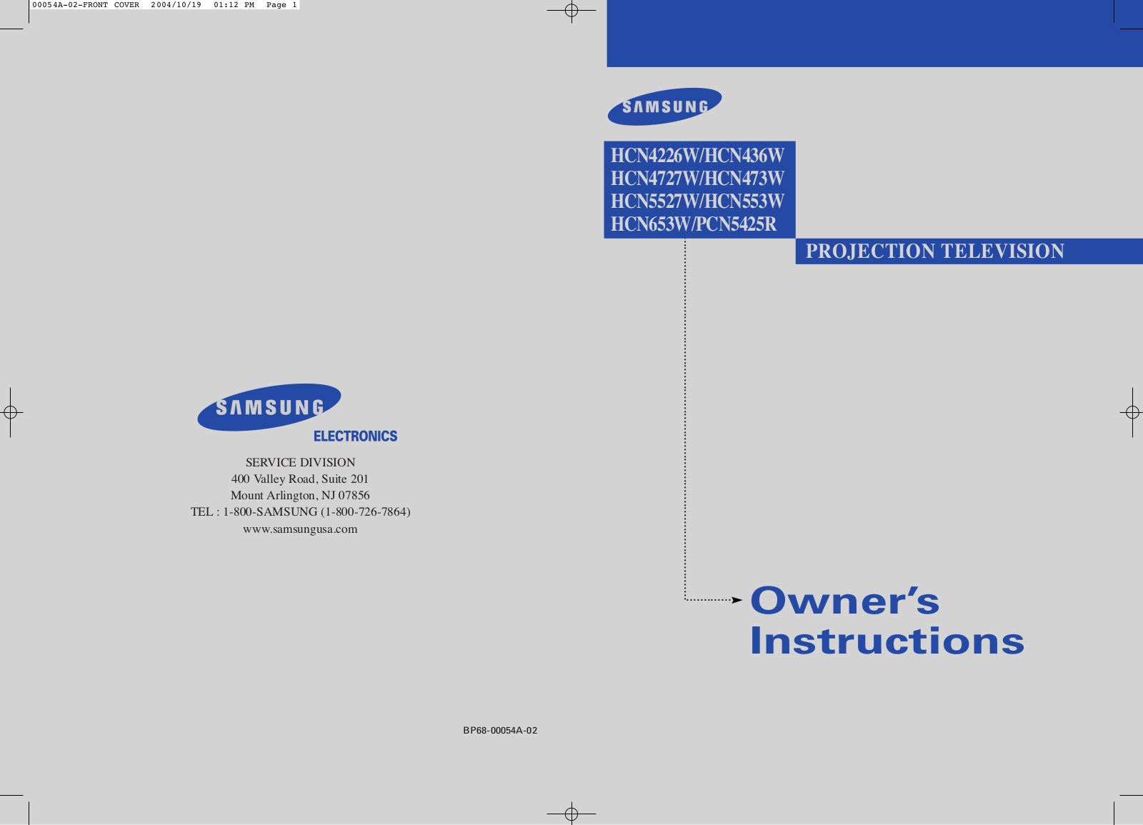 Samsung HCN5527W, HCN436W, PCN5425R, HCN473W, HCN653W User Manual