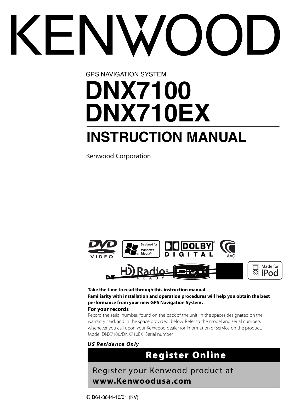 Kenwood DNX710EX, DNX7100 User Manual