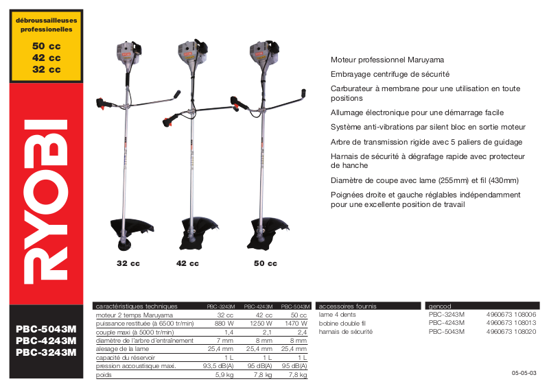 Ryobi Pbc M Pbc M Pbc M Product Sheet