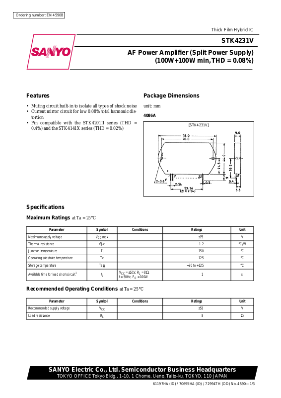 SANYO STK4231V Datasheet