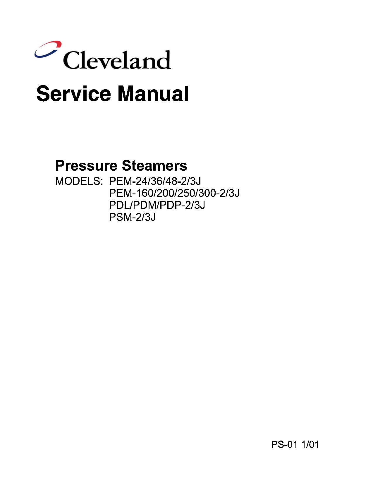 Cleveland Range PEM-300-3J, PSM-2-3J, PDP-2, PDP-3J, PDL-3L User Manual