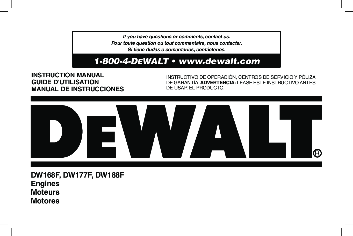 DeWalt DW188F, DW177F, N005044, DW168F User Manual