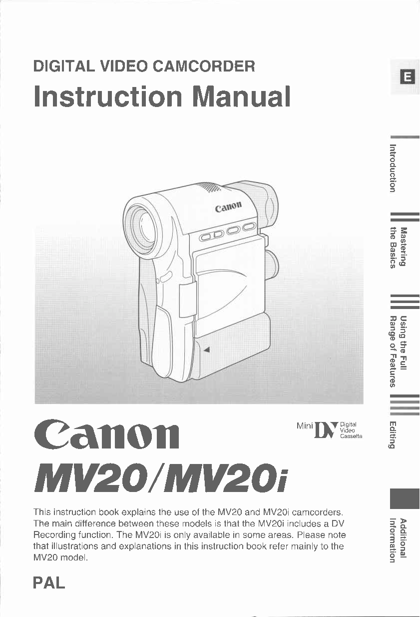 Canon MV 20, MV20I User Manual