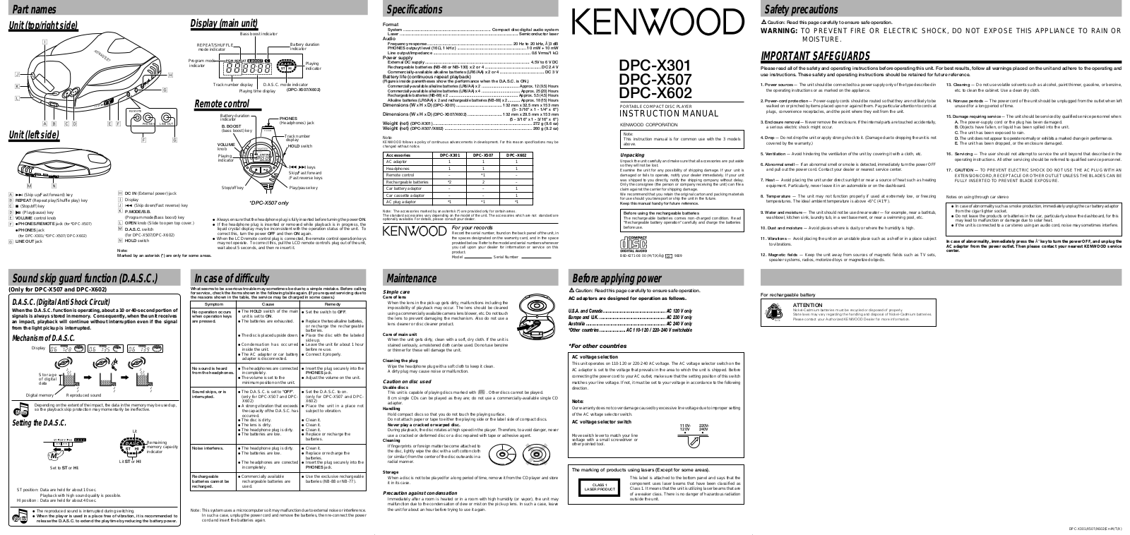 Kenwood DPC-X602, DPC-X301, DPC-X507 User Manual