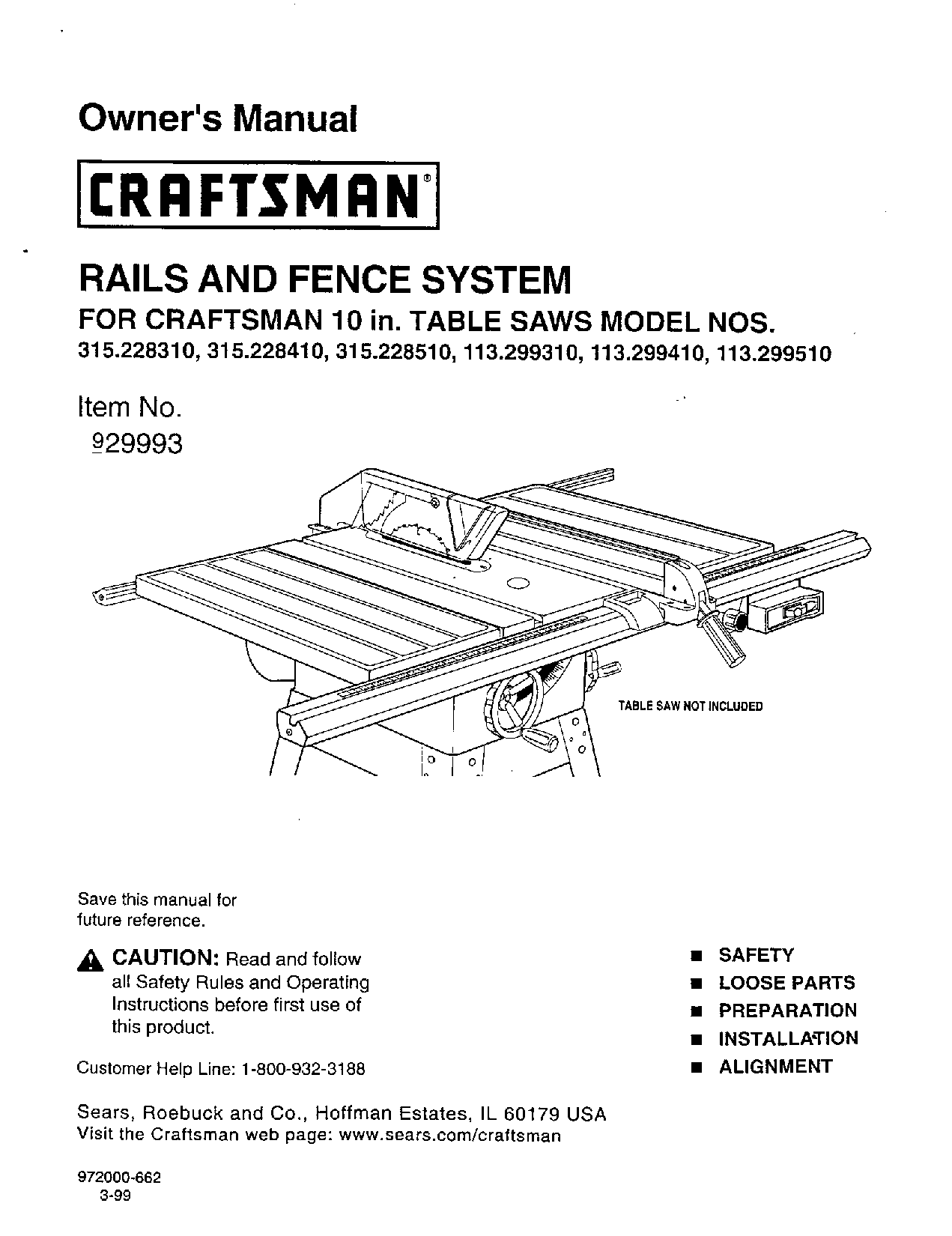 Craftsman 315.22851, 315.22841, 113.29941, 113.29951, 113.29931 User Manual