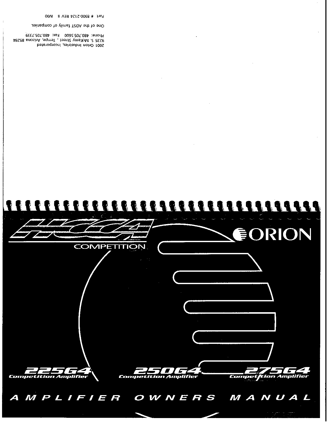 Orion 225G4, 250G4, 275G4 User Manual