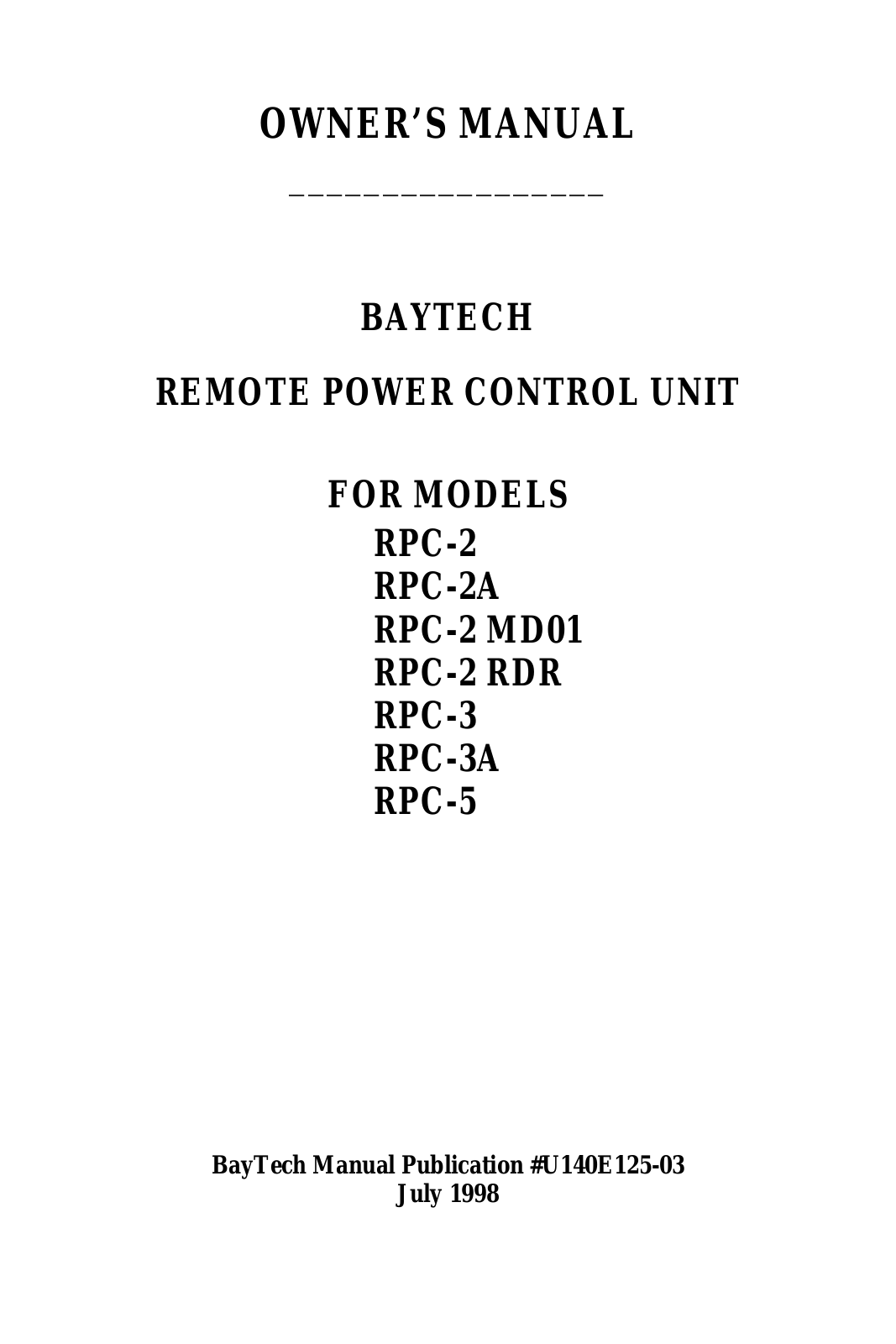 HP RPC-2, RPC-3, RPC-2A, RPC-3A, RPC-5 User Manual
