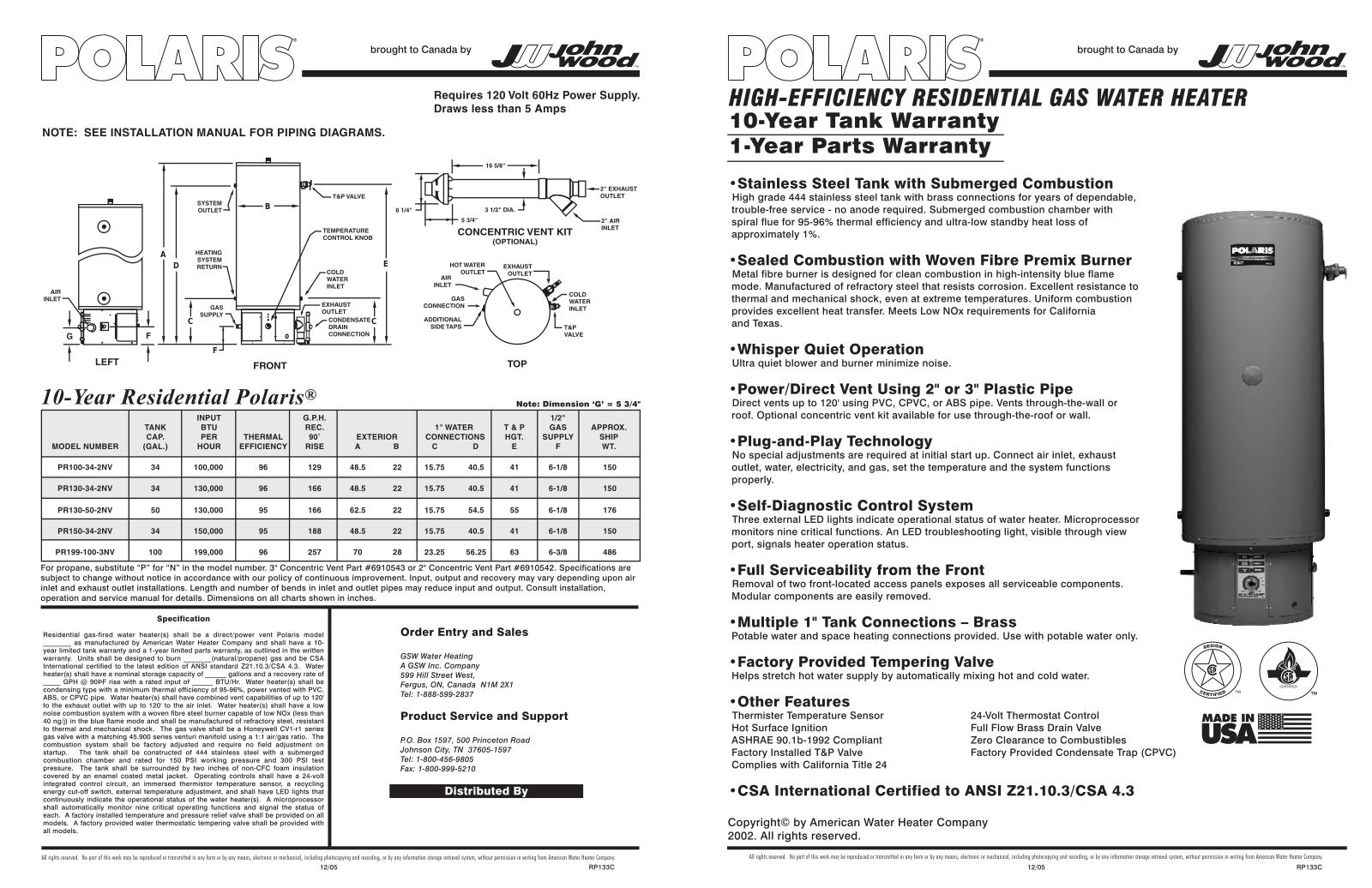 Polaris PR130-50-2NV, PR130-34-2NV, PR100-34-2NV, PR150-34-2NV User Manual