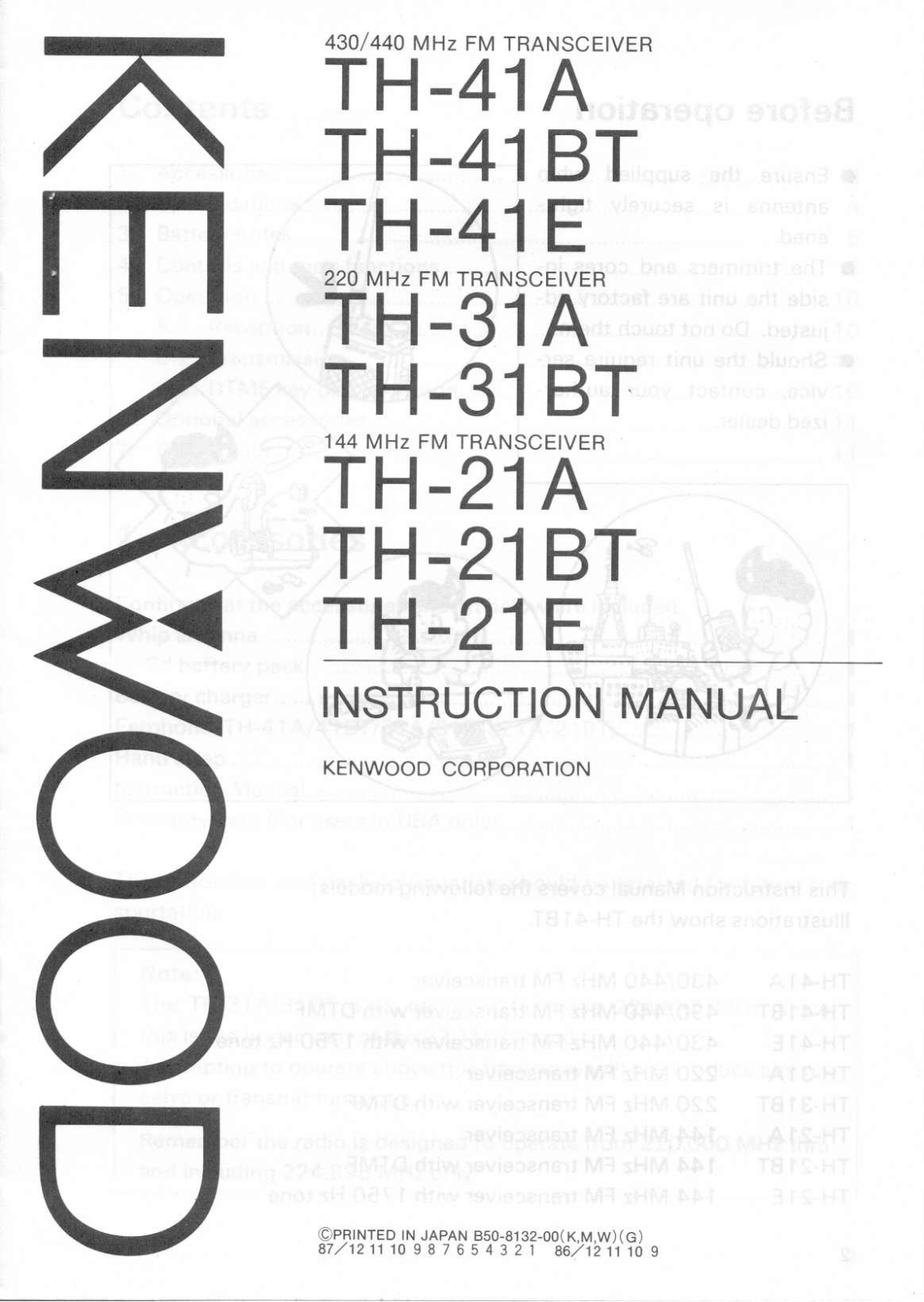 Kenwood TH-21E, TH-31BT, TH-41BT, TH-41A, TH-21A User Manual
