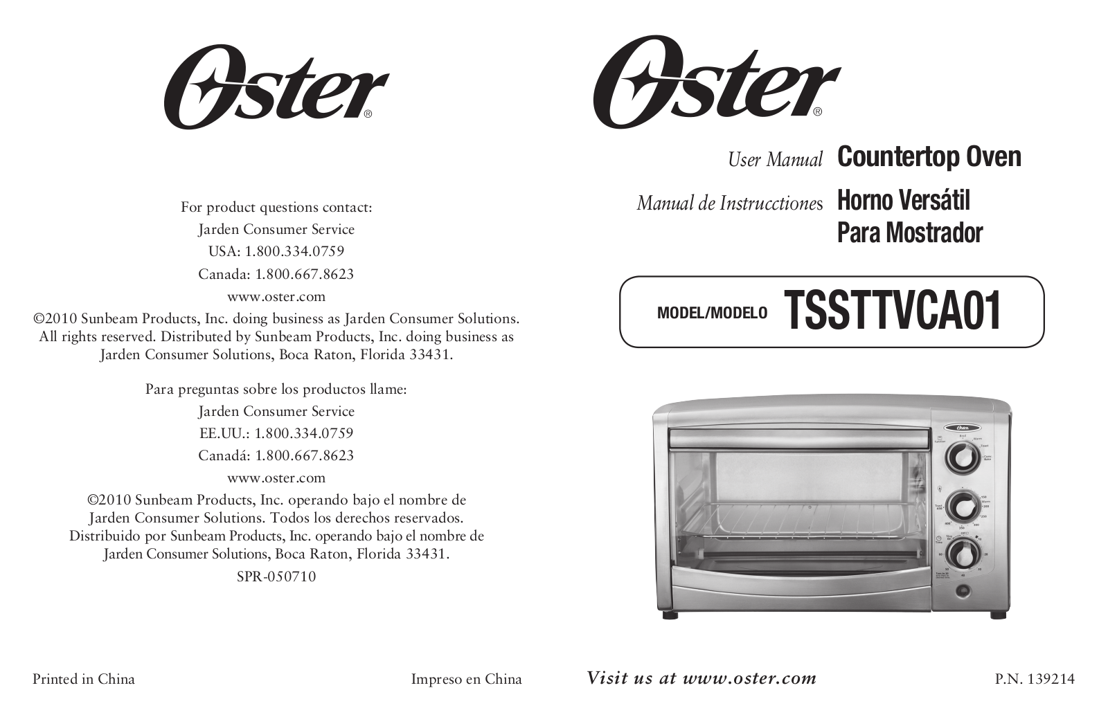 Oster TSSTTVCAO1, 139214, SPR-050710 User Manual