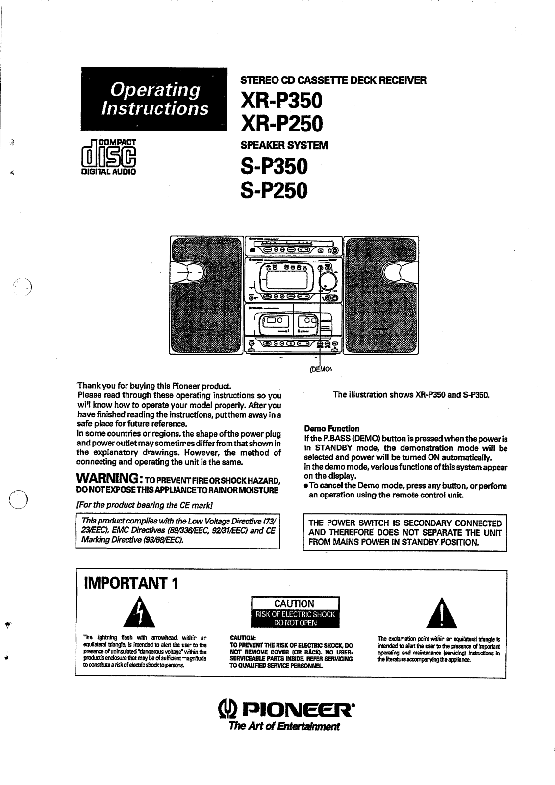Pioneer XR-P350, XR-P250, S-P350, S-P250 User Manual