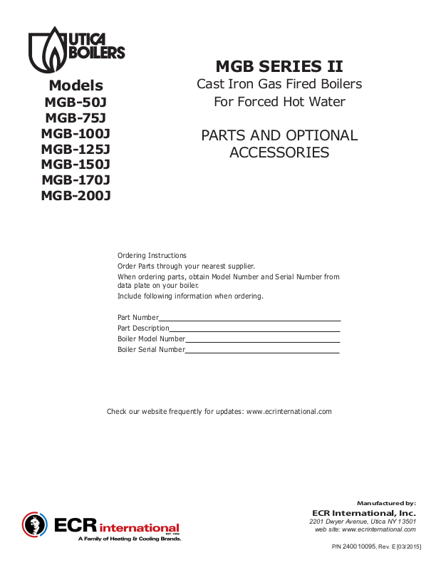 Utica Boilers MGB II MGC Parts List