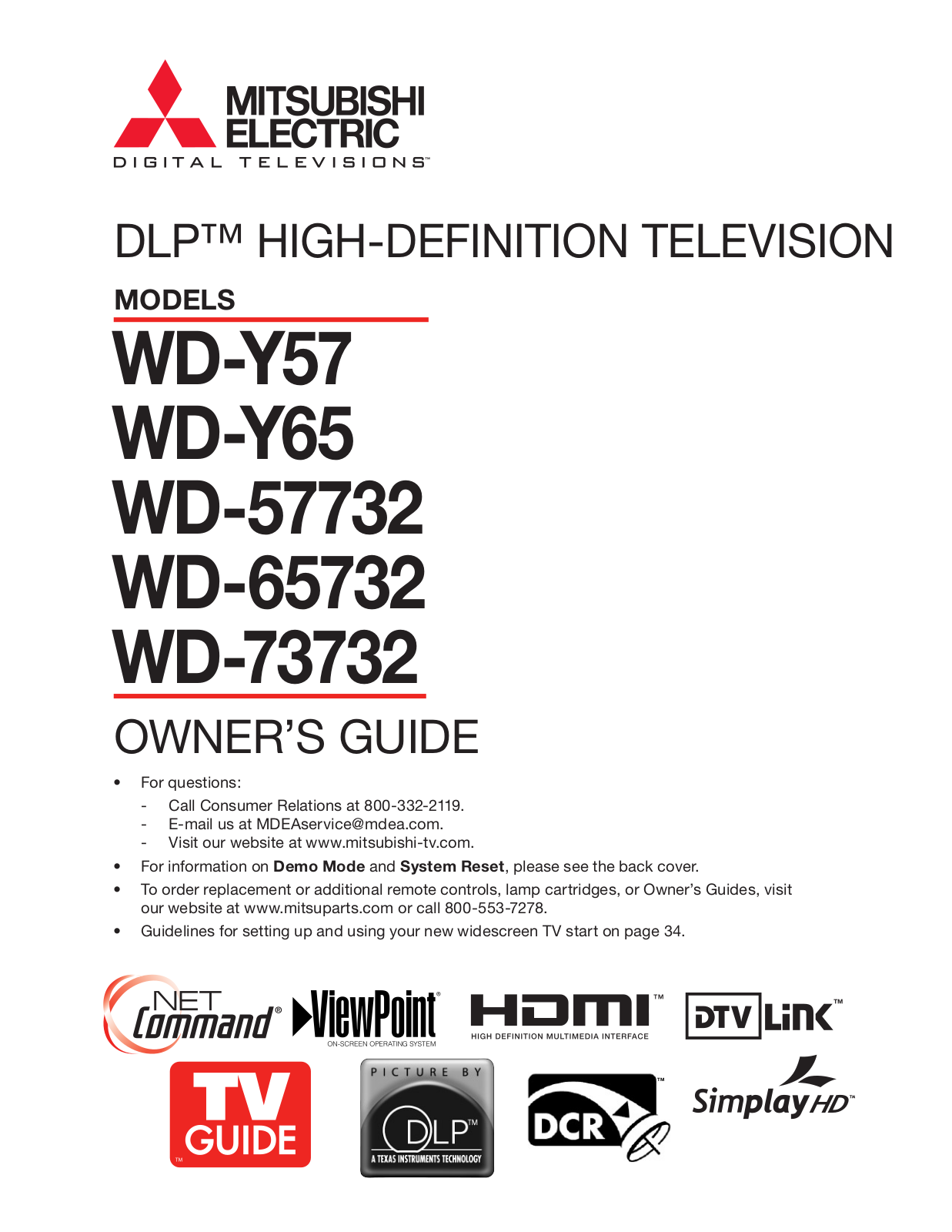 Mitsubishi Electronics WD-57732, WD-Y65, WD-73732, WD-65732, WD-Y57 User Manual