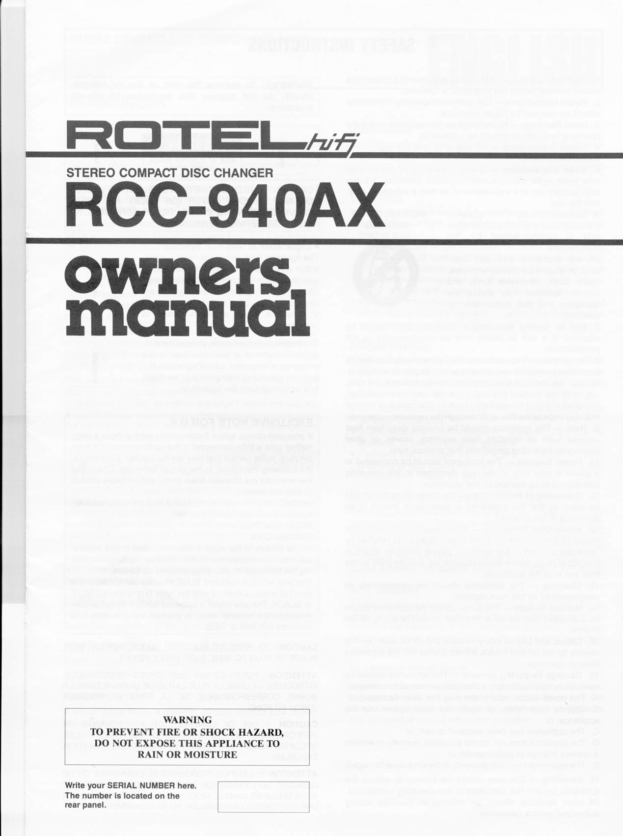Rotel RCC-940AX User Manual