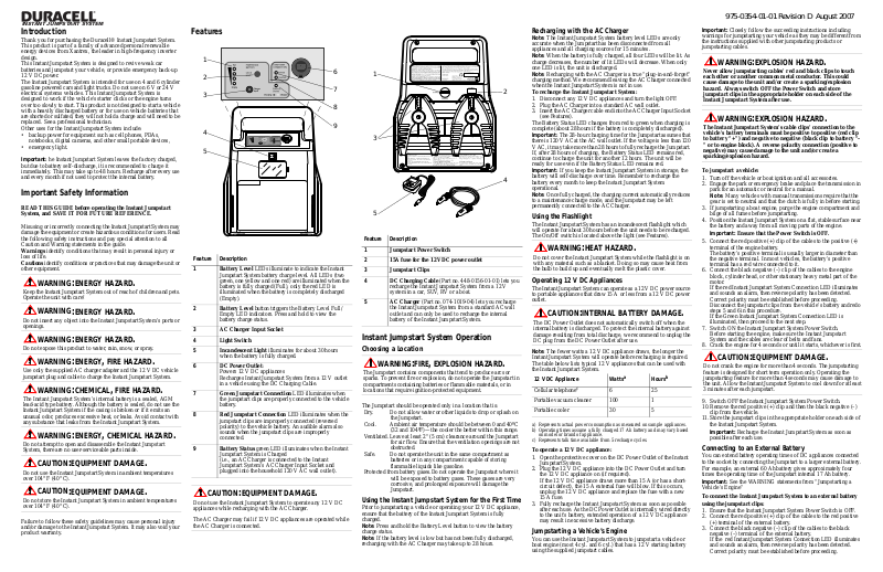 Xantrex Duracell Instant Jumpstart System User Manual