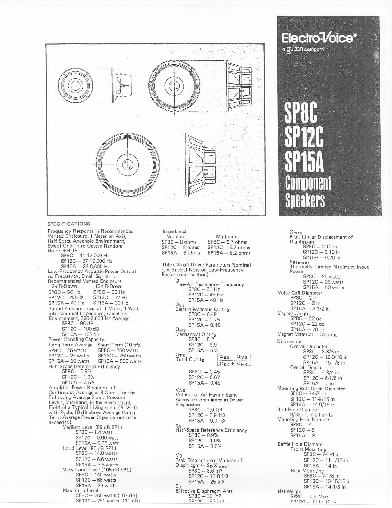 Electro-Voice SP12C, SP8C, SP15A User Manual