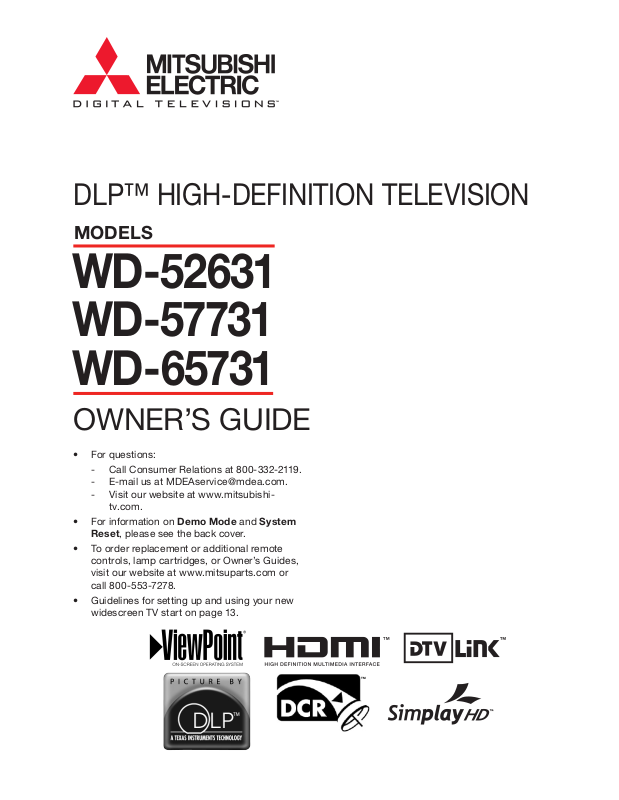 Mitsubishi Electronics WD 52631 User Manual