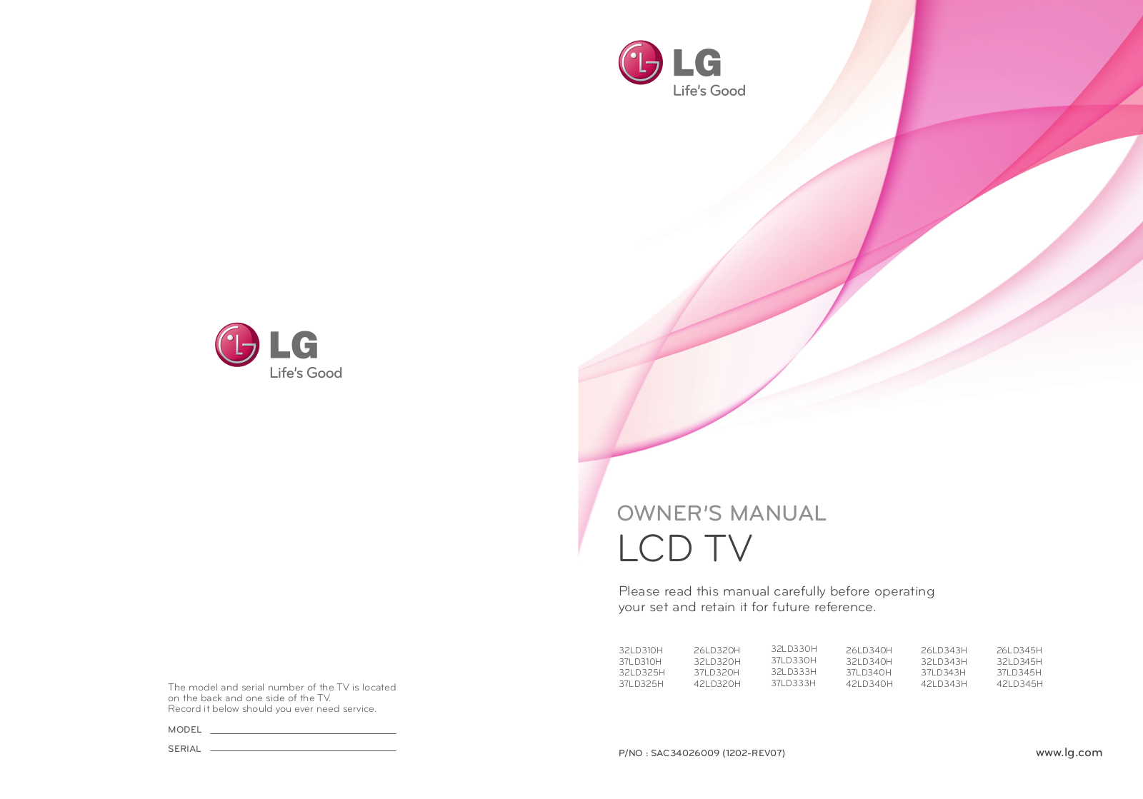 LG 32LD333H, 26LD343H, 32LD343H, 37LD343H, 37LD333H User Manual
