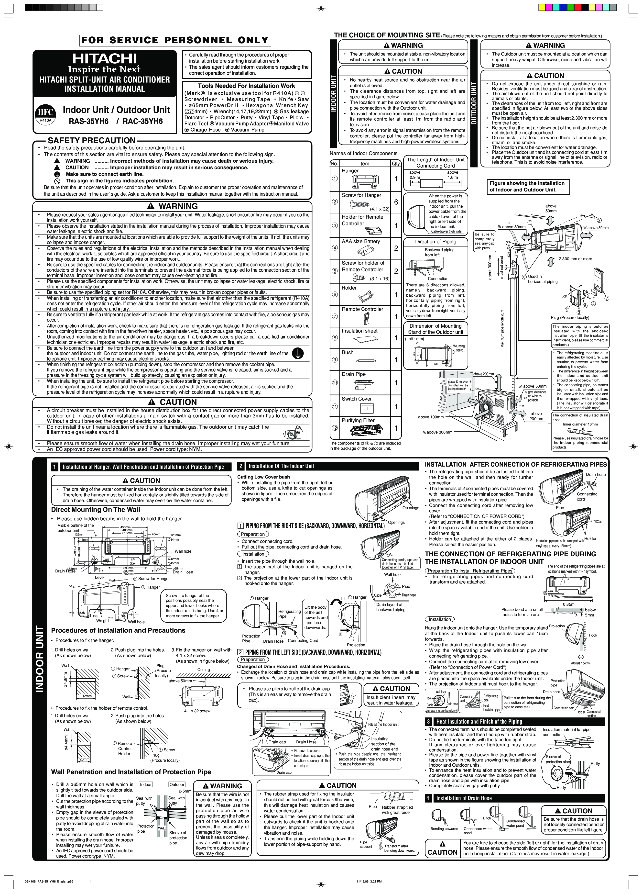 Hitachi RAS-35YH6, RAC-35YH6 User Manual
