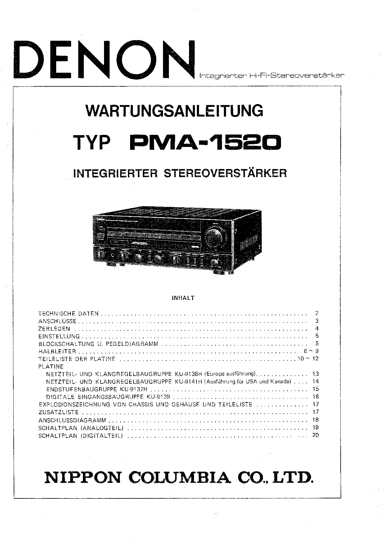 Denon PMA-1520 Service Manual