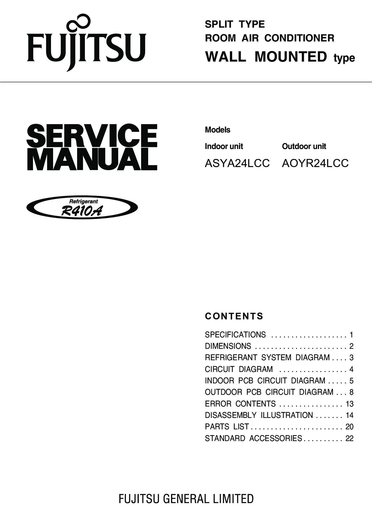 Fujitsu ASYA24LCC, AOYR24LCC User Manual