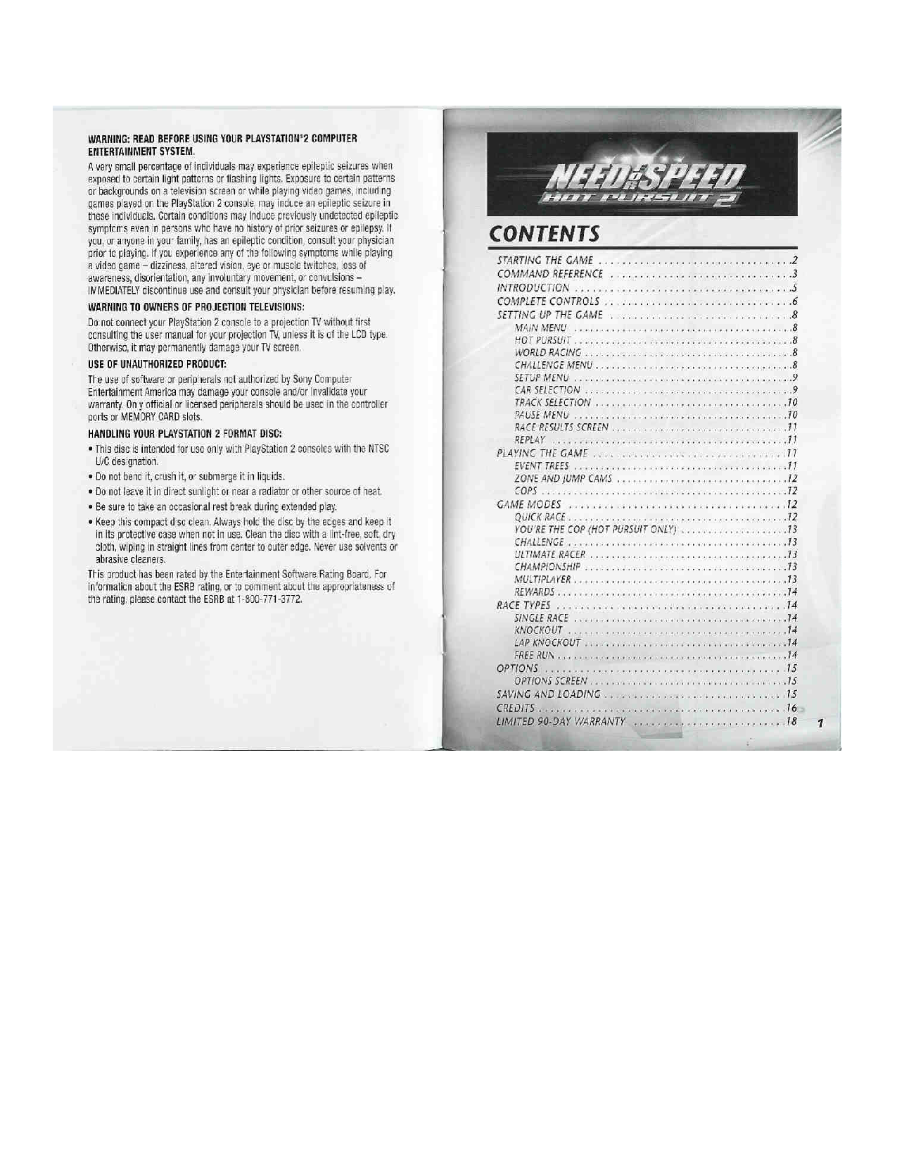 Games PS2 NEED FOR SPEED-HOT PURSUIT 2 User Manual