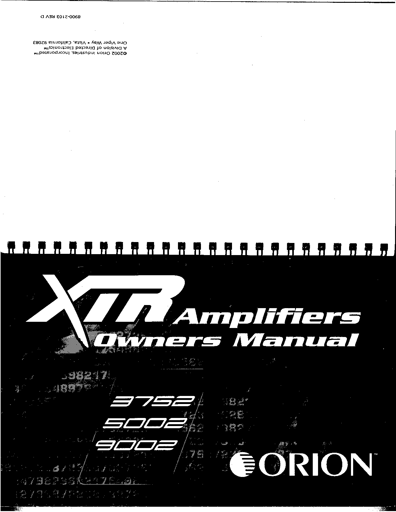 Orion Car Audio XTR 3752, XTR 5002, 9002 User Manual