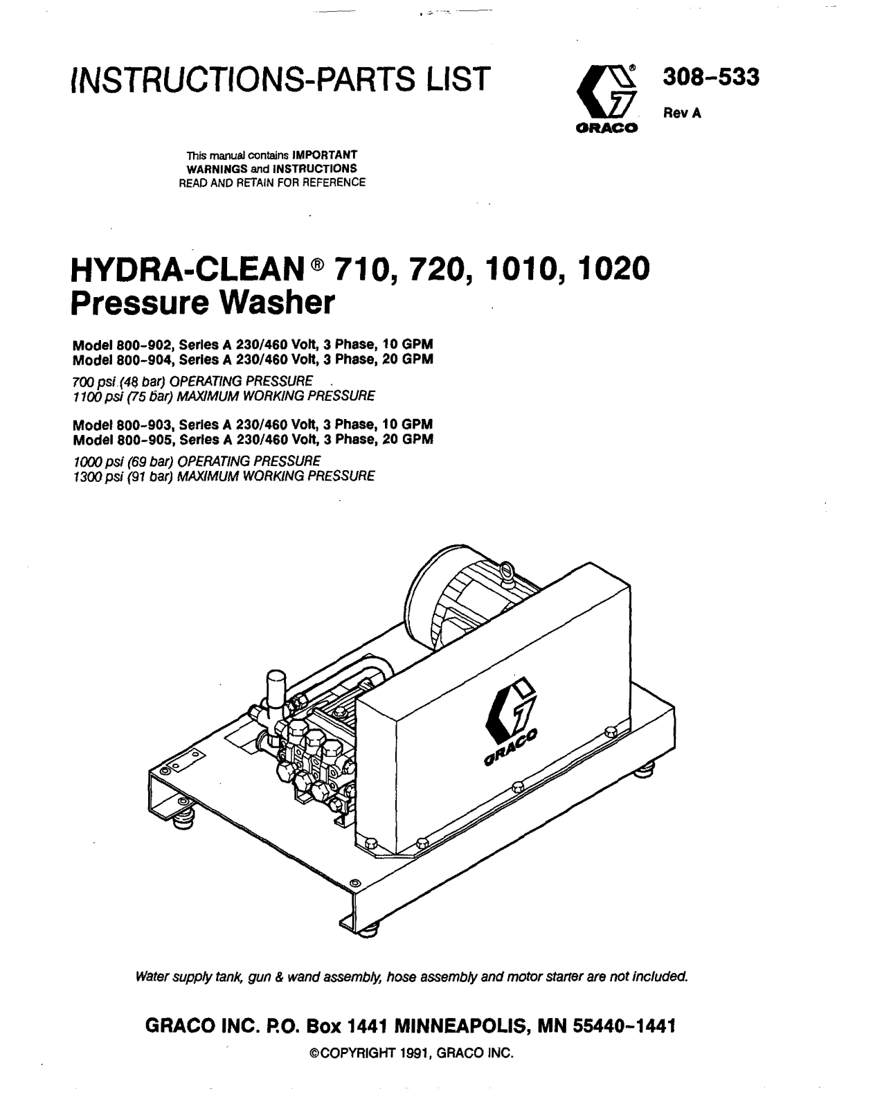 Graco Inc Hydra-Clean  A, Hydra-Clean 1020, Hydra-Clean 800-902, Hydra-Clean 308-533, 720 User Manual