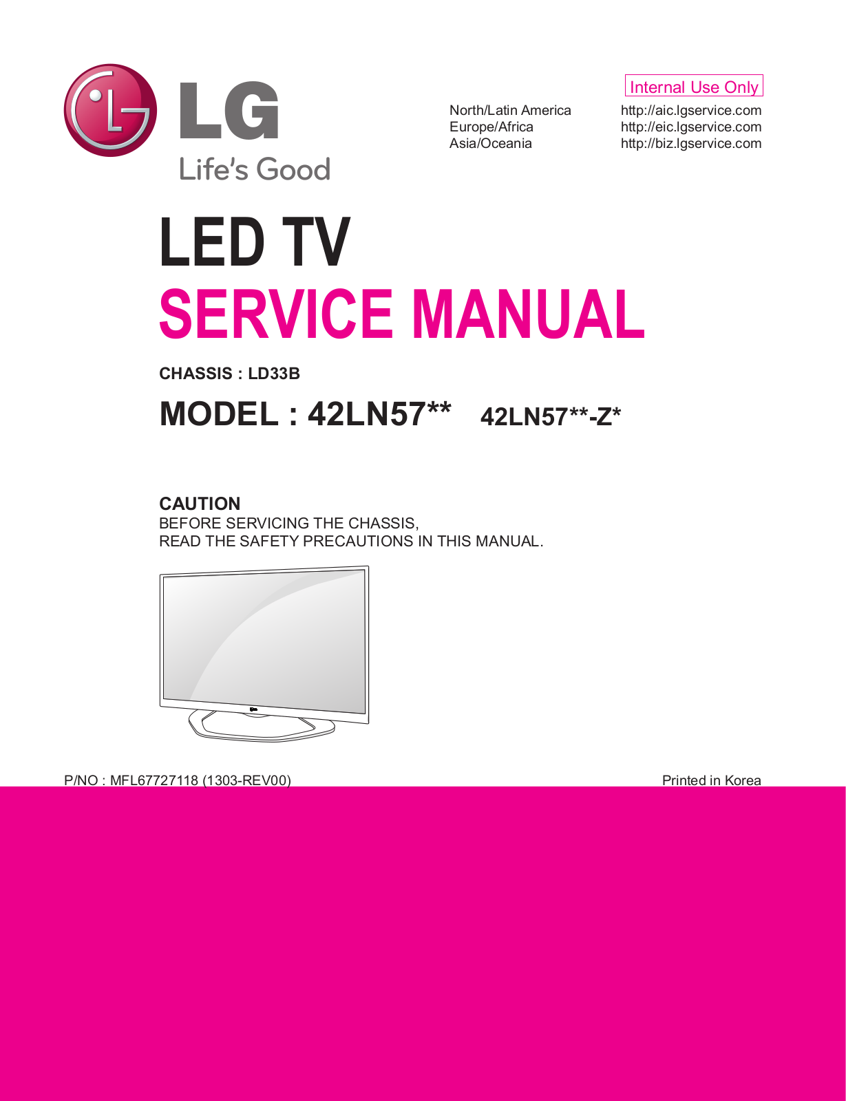 LG 42LN570S, 42LN570V, 42LN575S, 42LN575V, 42LN577S Service manual