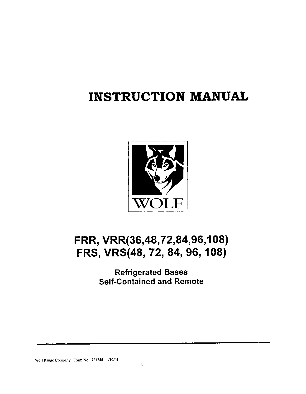 Wolf VRR 84, VRR 96, FRR 108, FRR 72, VRR 36 User Manual