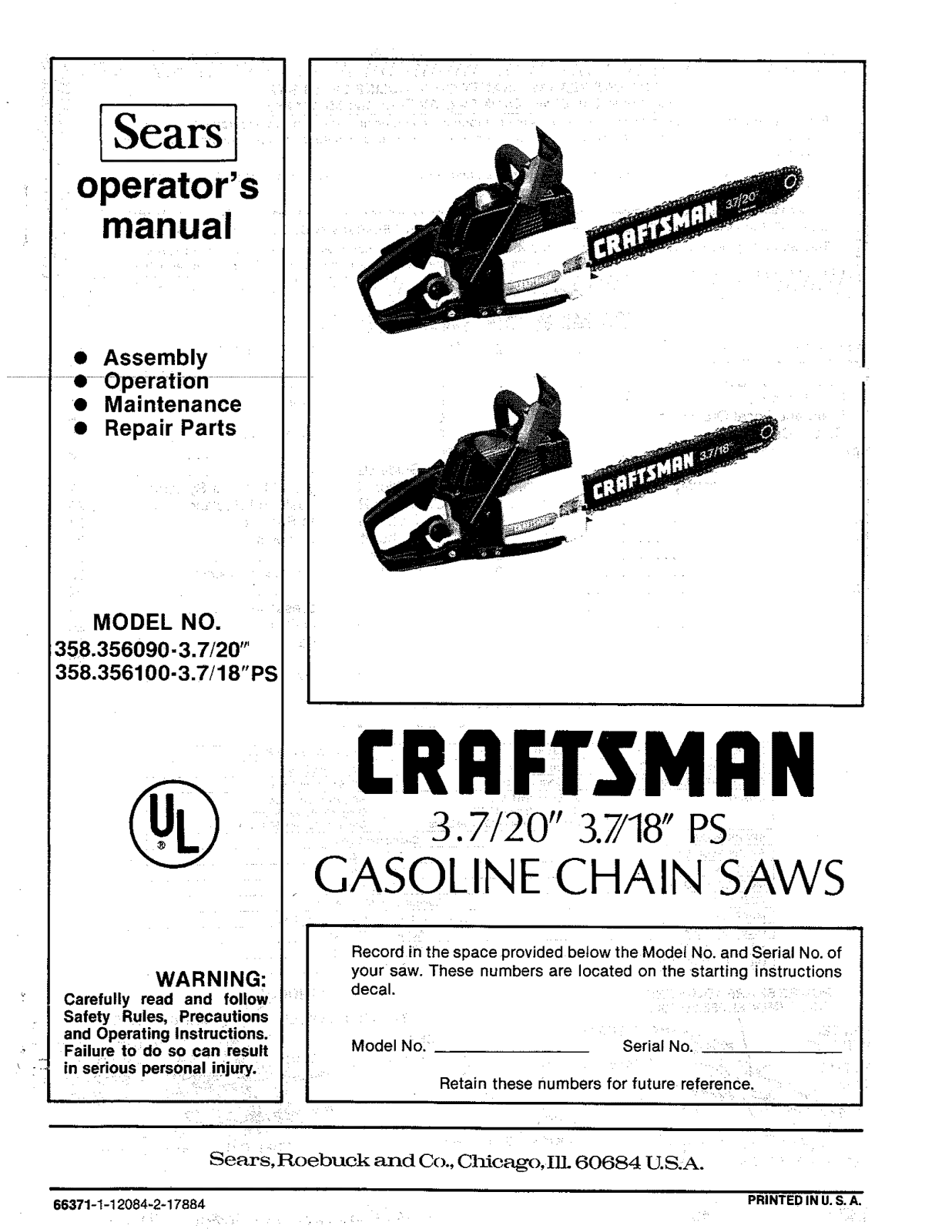 Craftsman 358.356100, 358.356090 User Manual