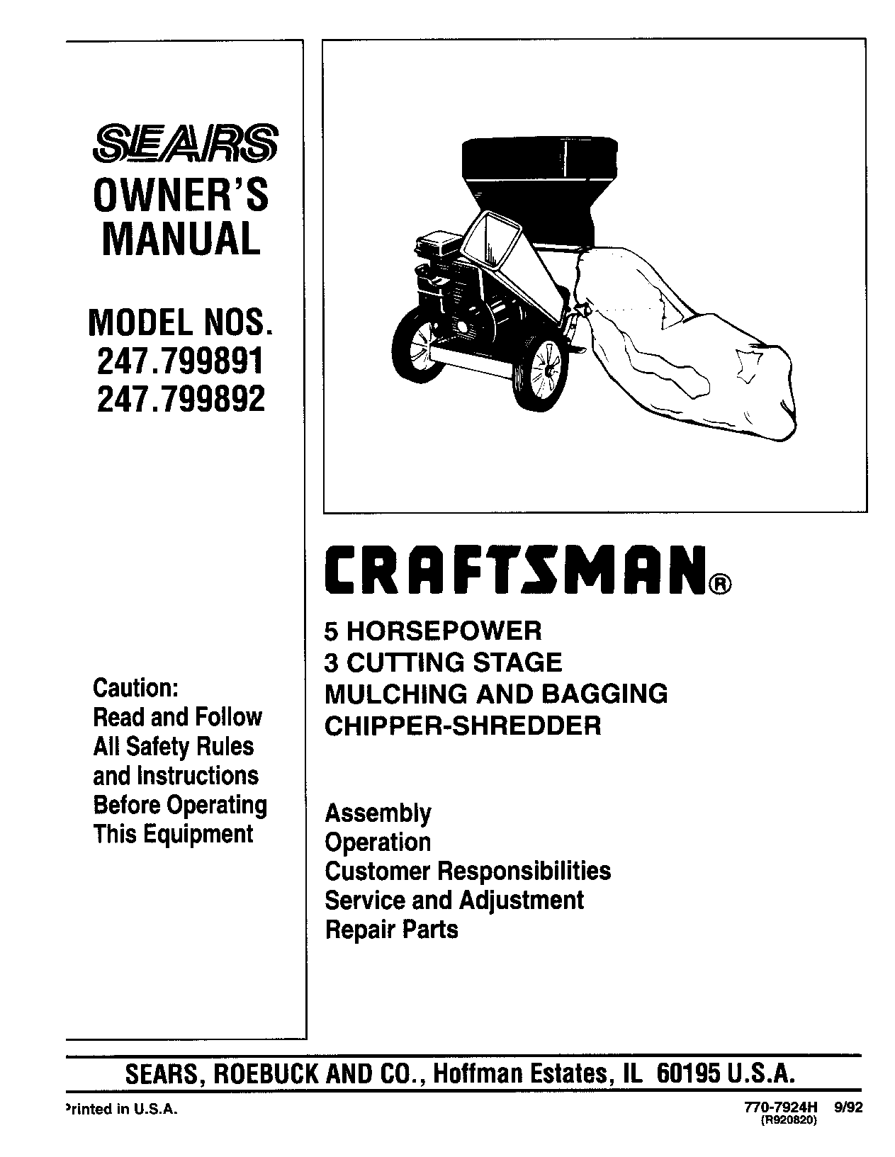 Craftsman 247.799891, 79989, 247.799890 User Manual