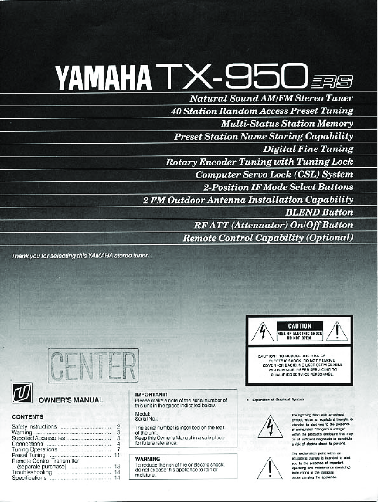 Yamaha TX950 User Manual