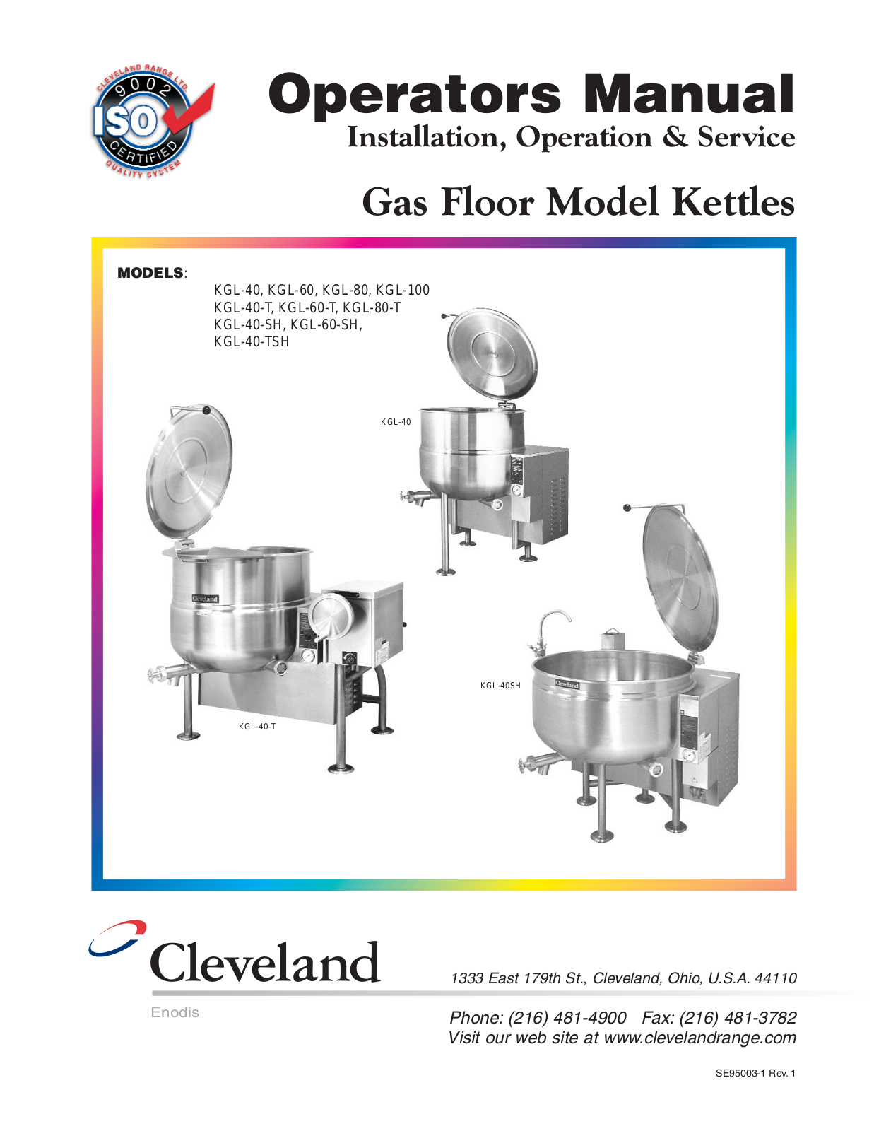 Cleveland Range KGL-100, KGL-40-SH, KGL-40-T, KGL-60-SH, KGL-40 User Manual
