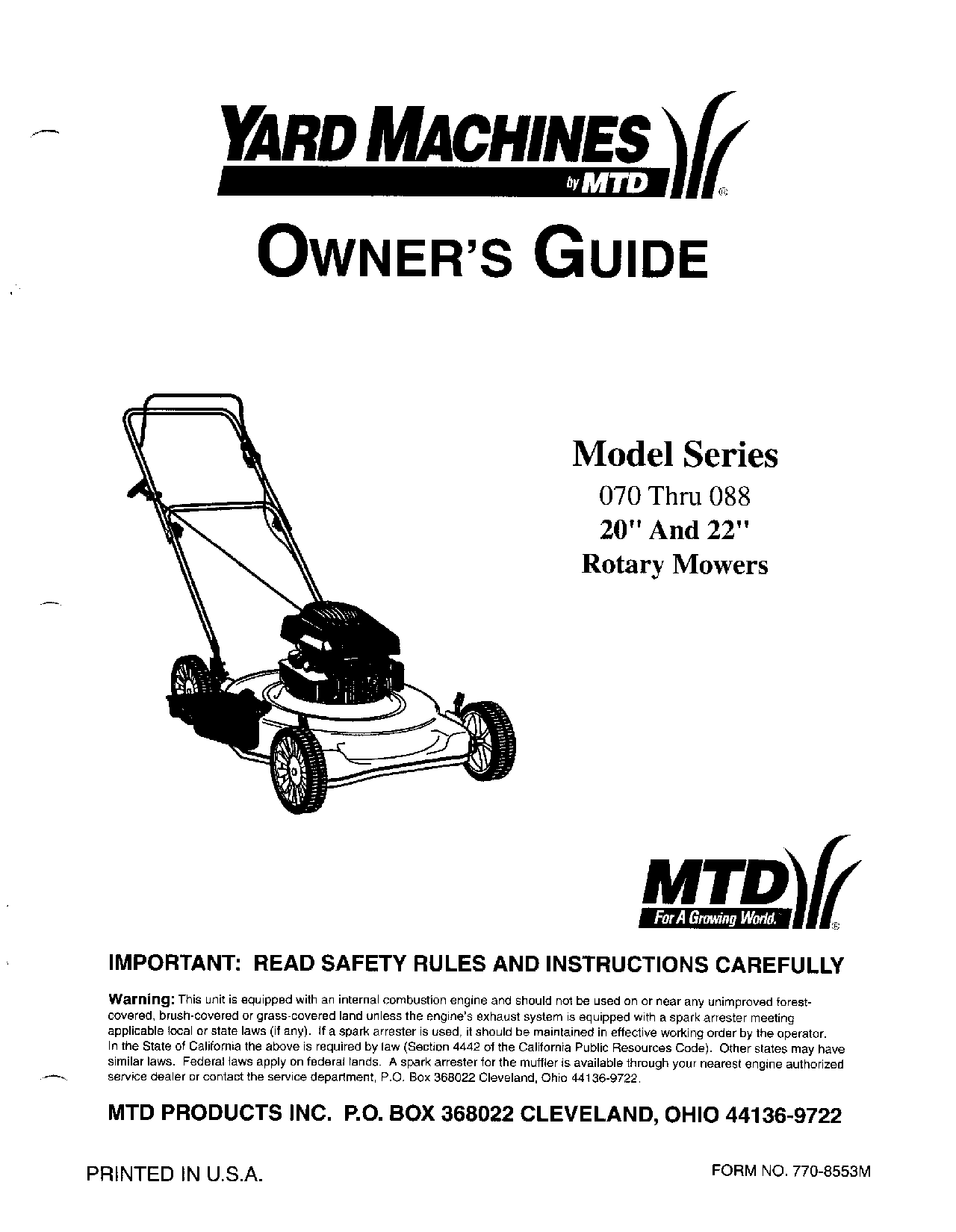 Yard Machines 80, 99 User Manual