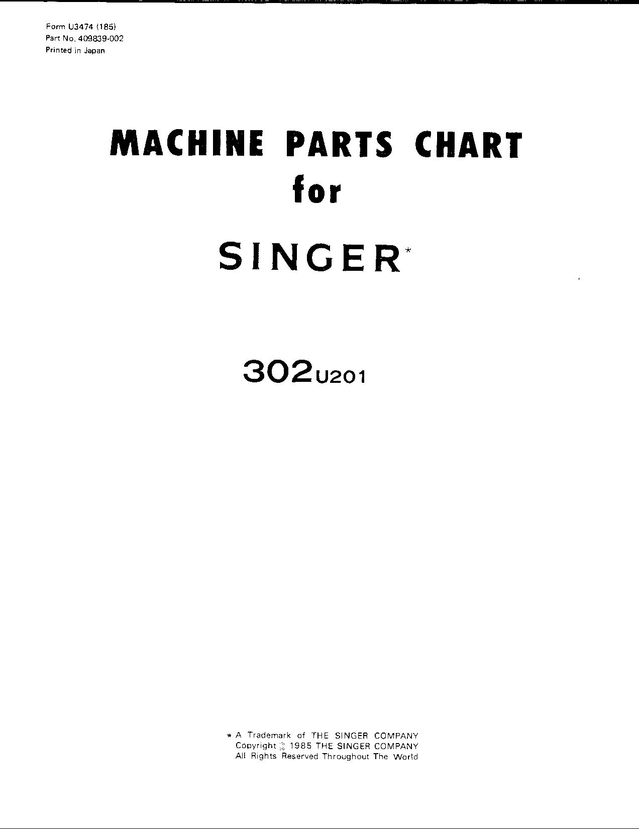 Singer 302U201 User Manual