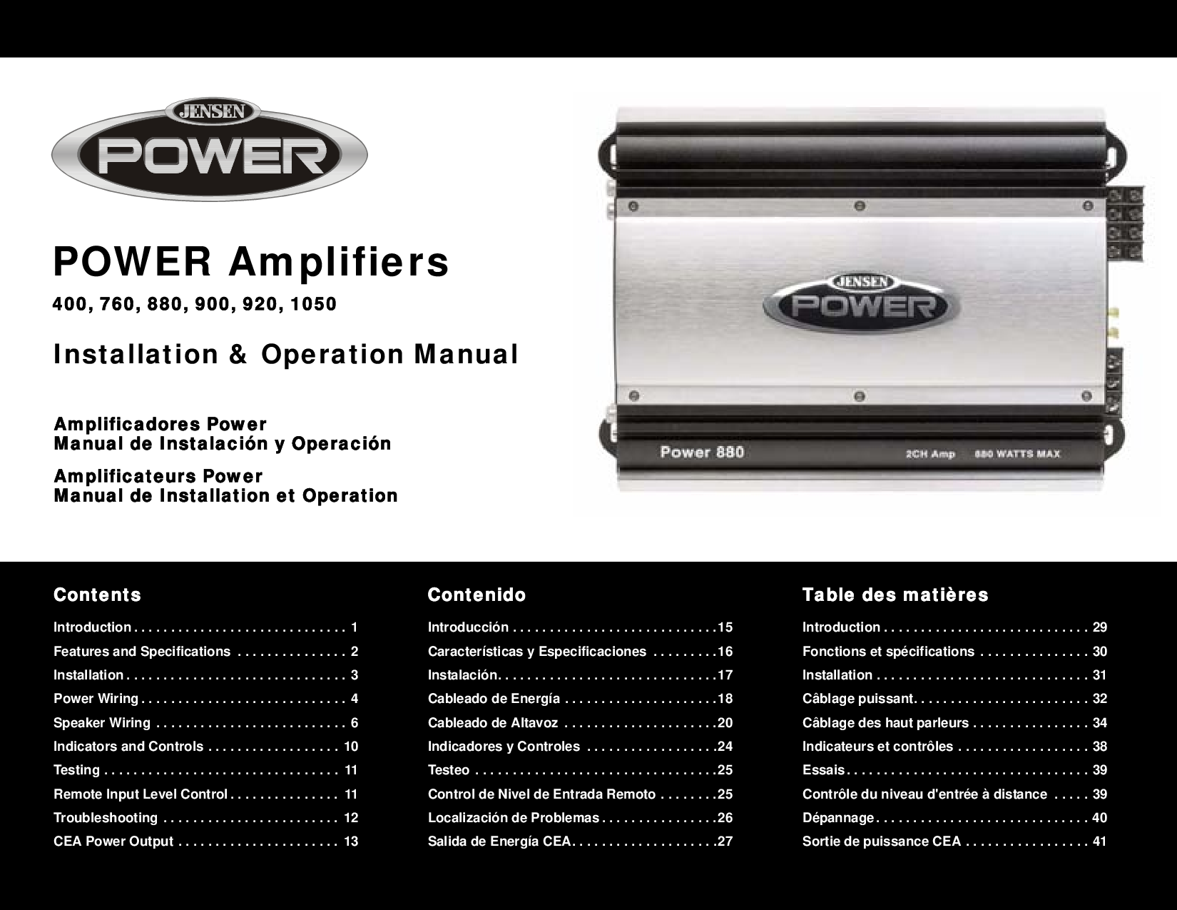 Jensen POWER 760, POWER 920, POWER 880, POWER 900, POWER 1050 User Manual