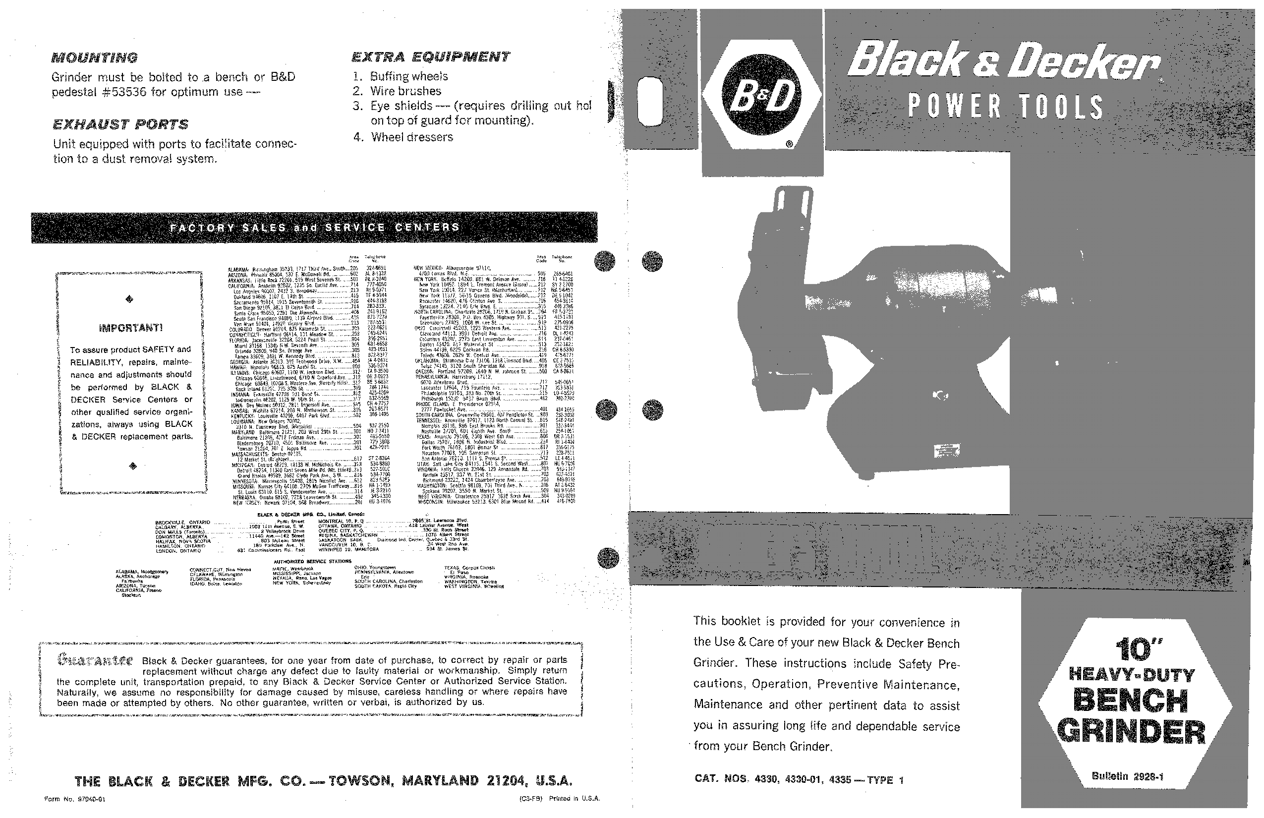 Black & Decker 4330-01, 2928-1, 4330 User Manual
