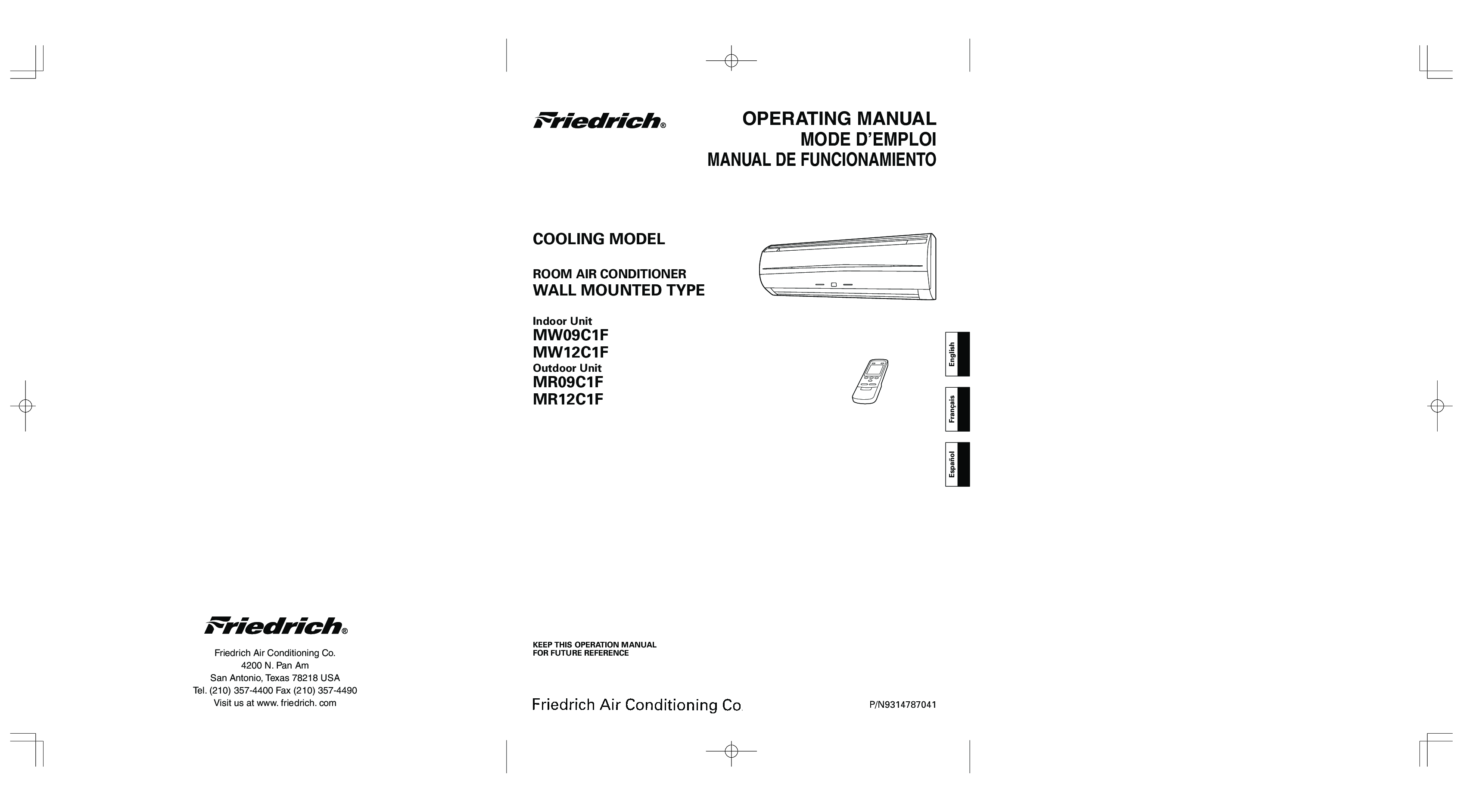Friedrich MR09C1F, MR12C1F, MW12C1F, MW09C1F User Manual