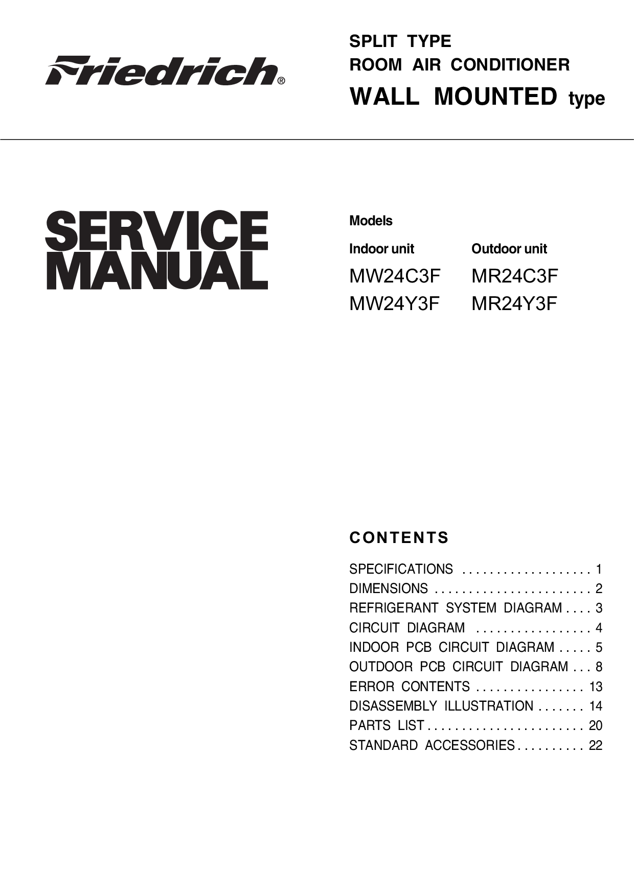 Friedrich MR24C3F, MW24C3F, MR24Y3F User Manual