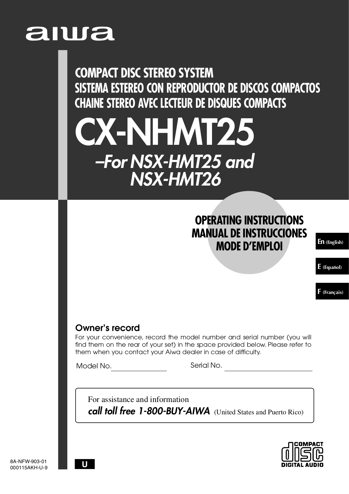 Aiwa CX-NHMT25, NSX-HMT26, NSX-HMT25 User Manual