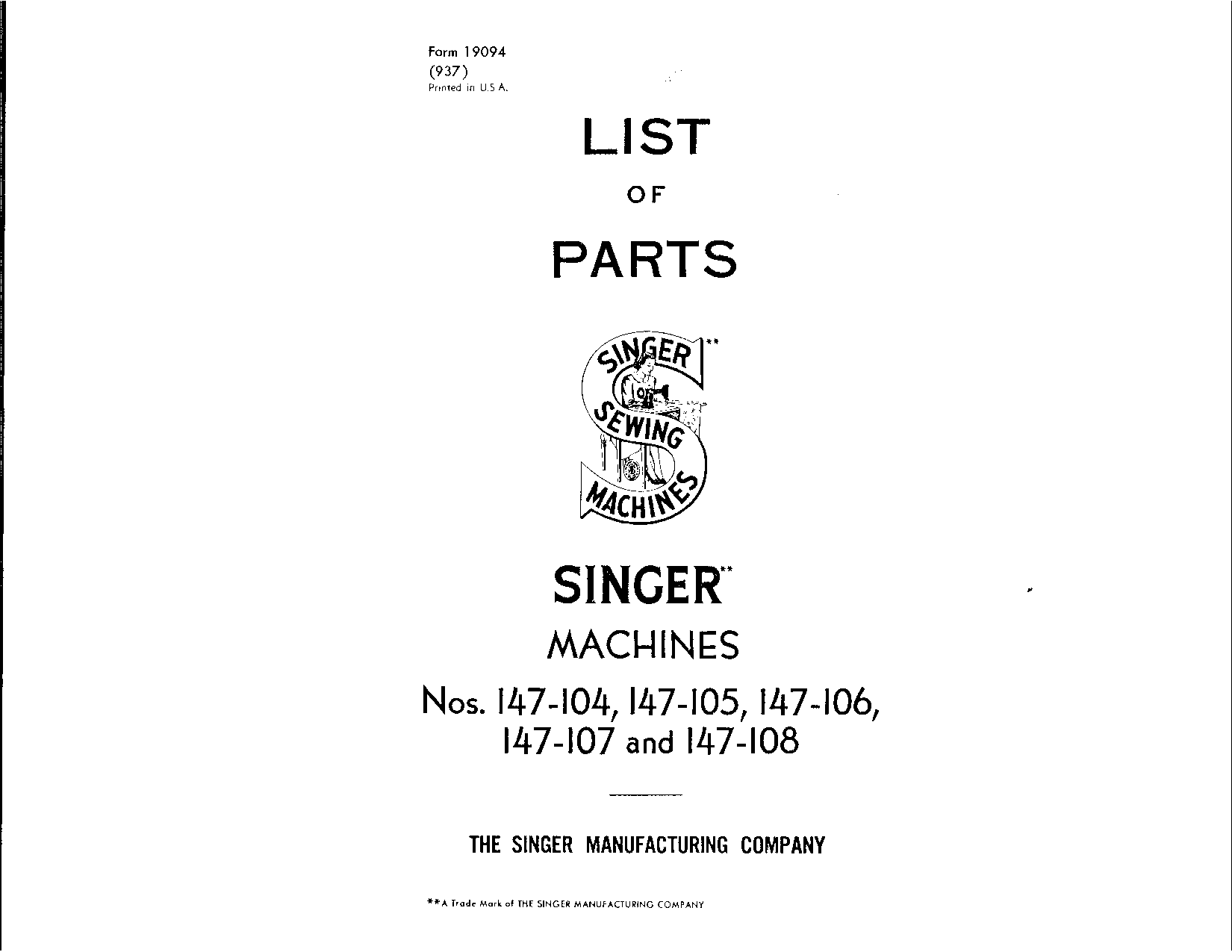 Singer 147-108, 147-105, 147-107, 147-104 User Manual