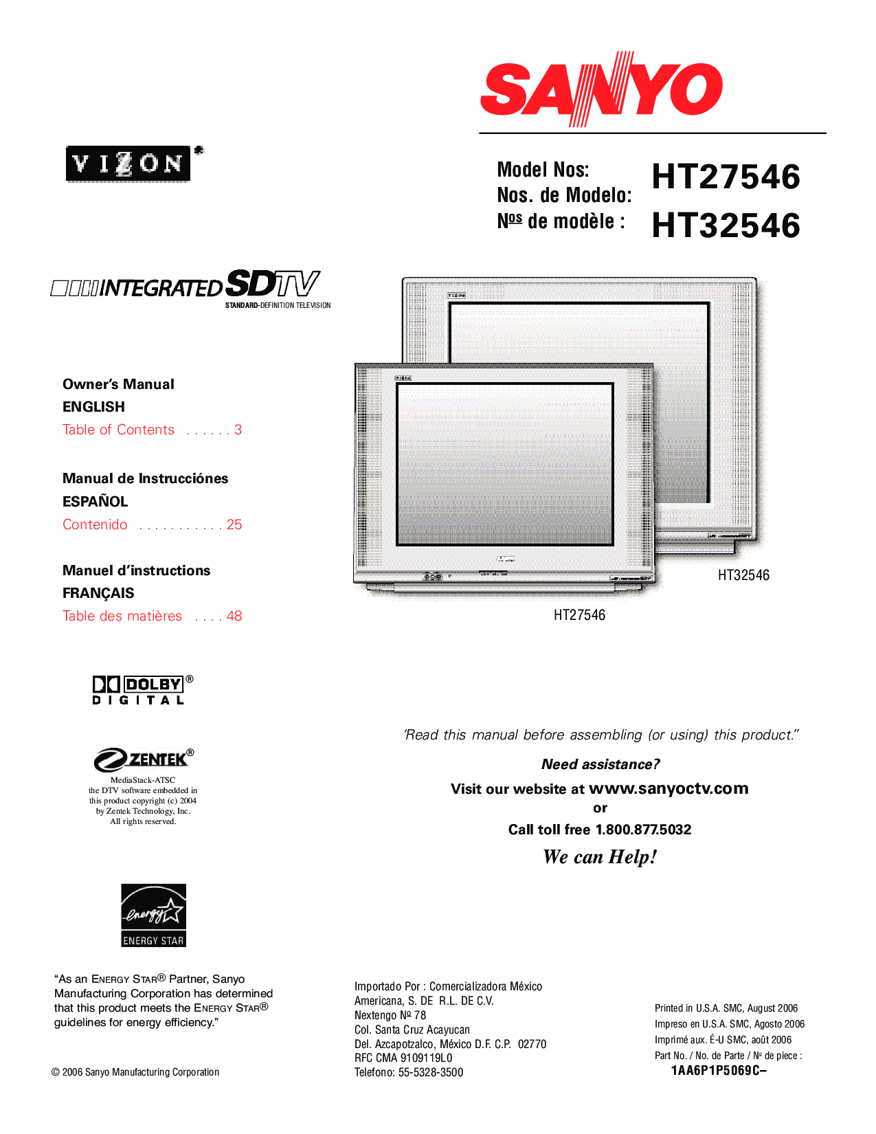 Sanyo HT32546, HT27546 User Manual