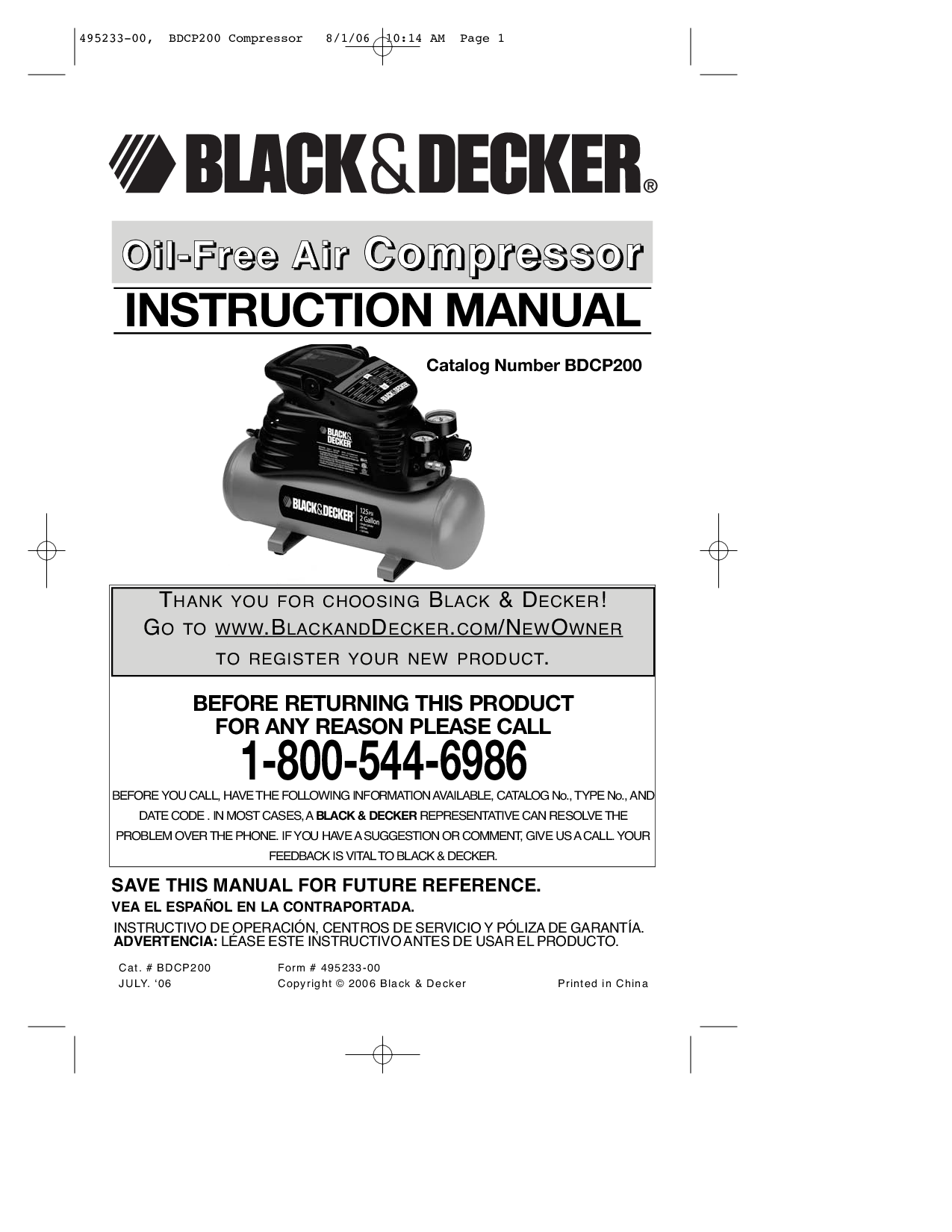 Black & Decker 495233-00, BDCP200 User Manual
