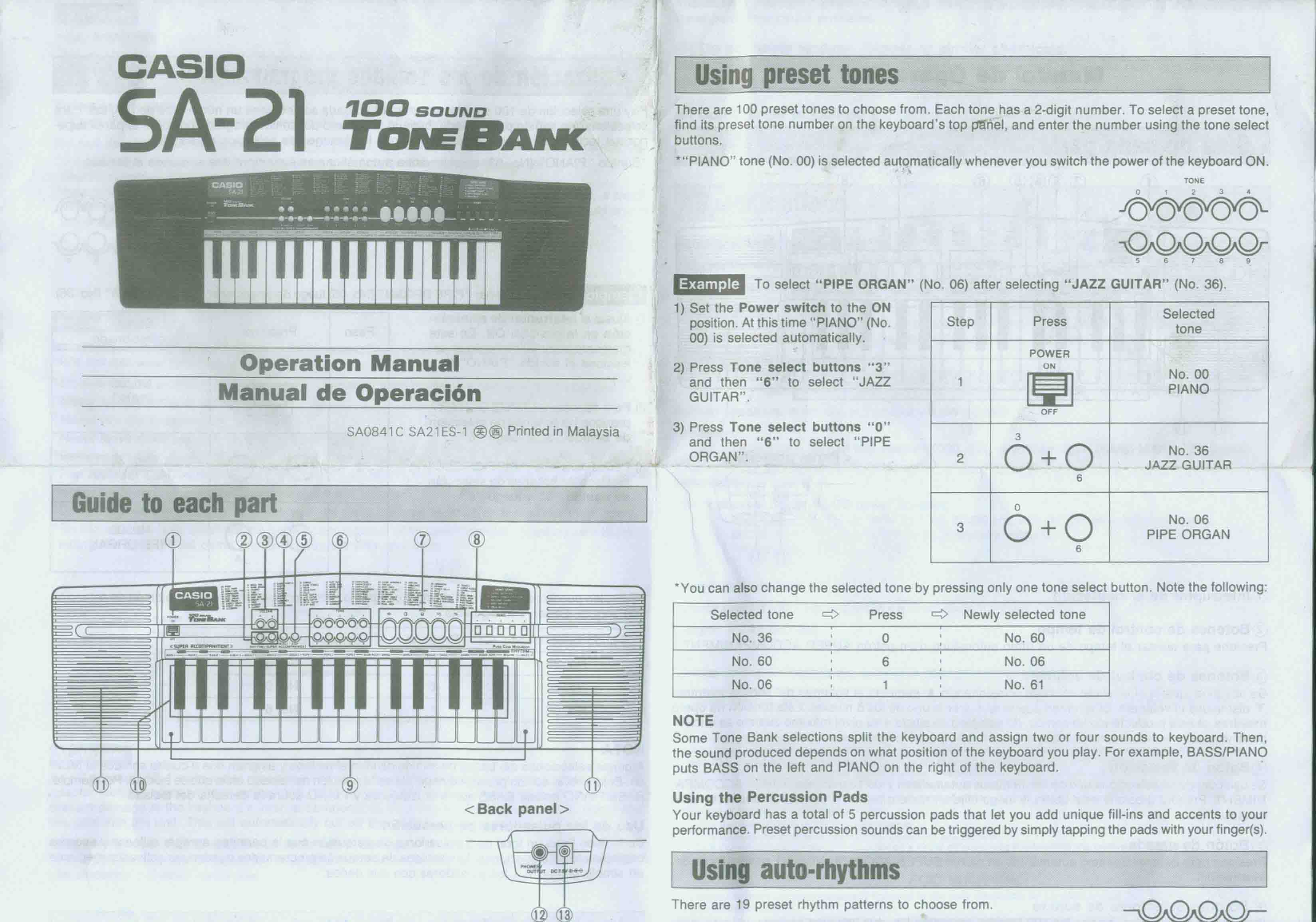 Casio SA-21 User Manual