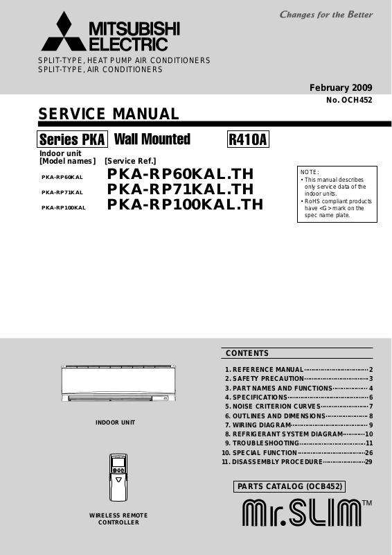 Mitsubishi PKA RP60KAL TH PKA RP71KAL TH PKA RP100KAL TH Service Manual