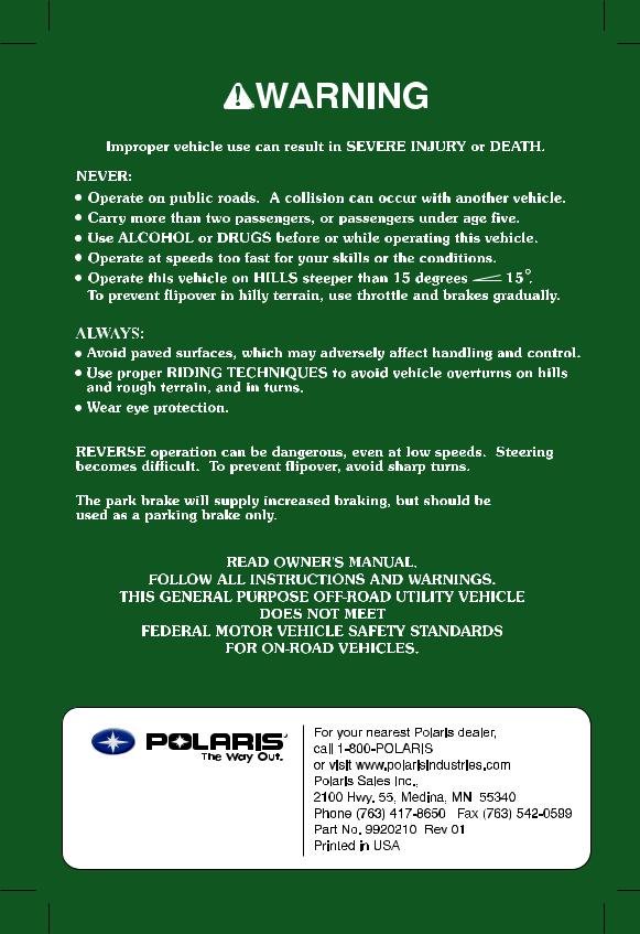 Polaris TM 2X4, 500 4X4, 500 2X4 User Manual